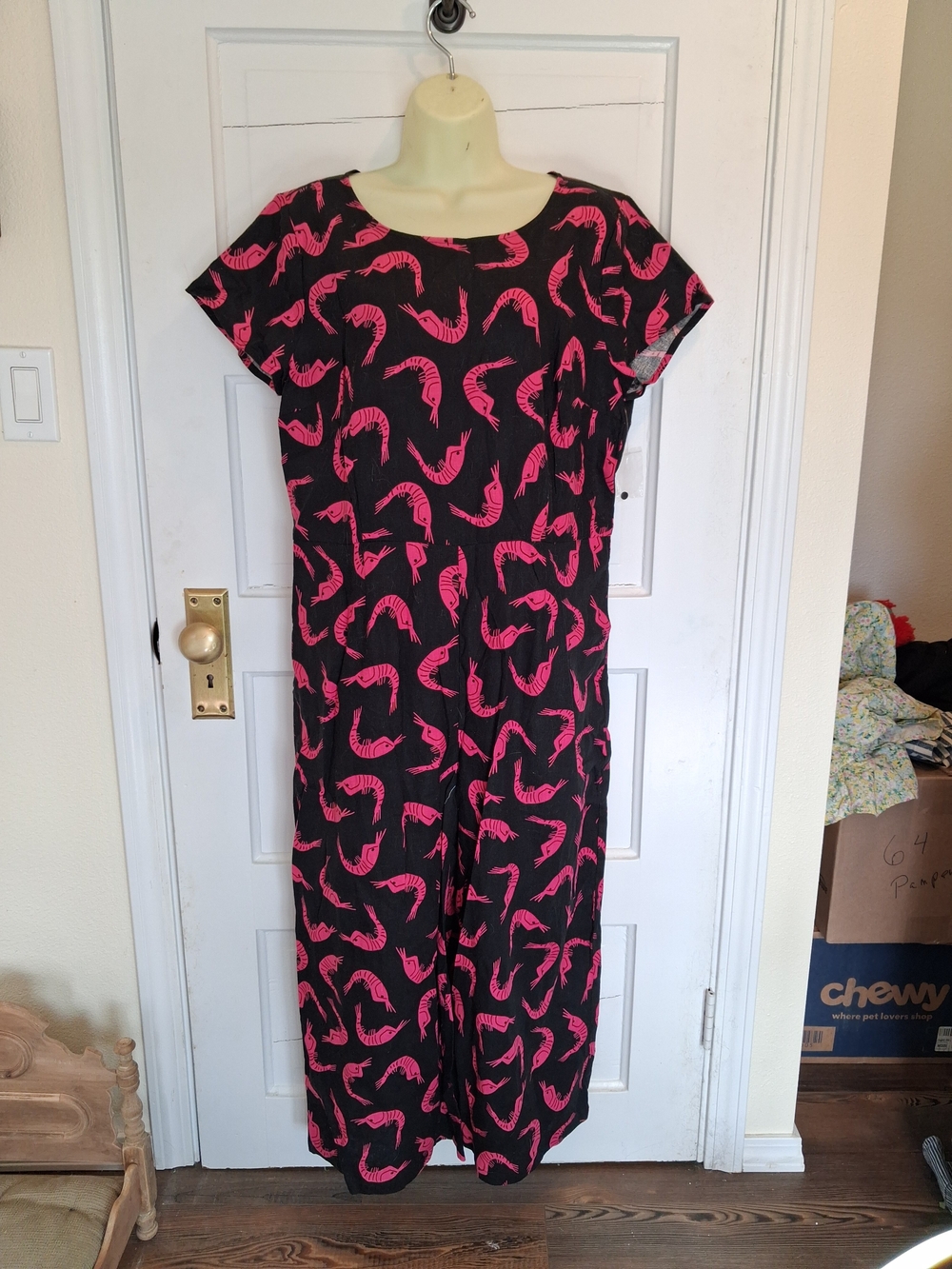 ModCloth Black Jumpsuit with Pink Shrimp Print